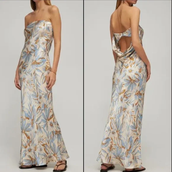 NWT BEC & BRIDGE strapless cutout back silky maxi dress - Picture 4 of 8